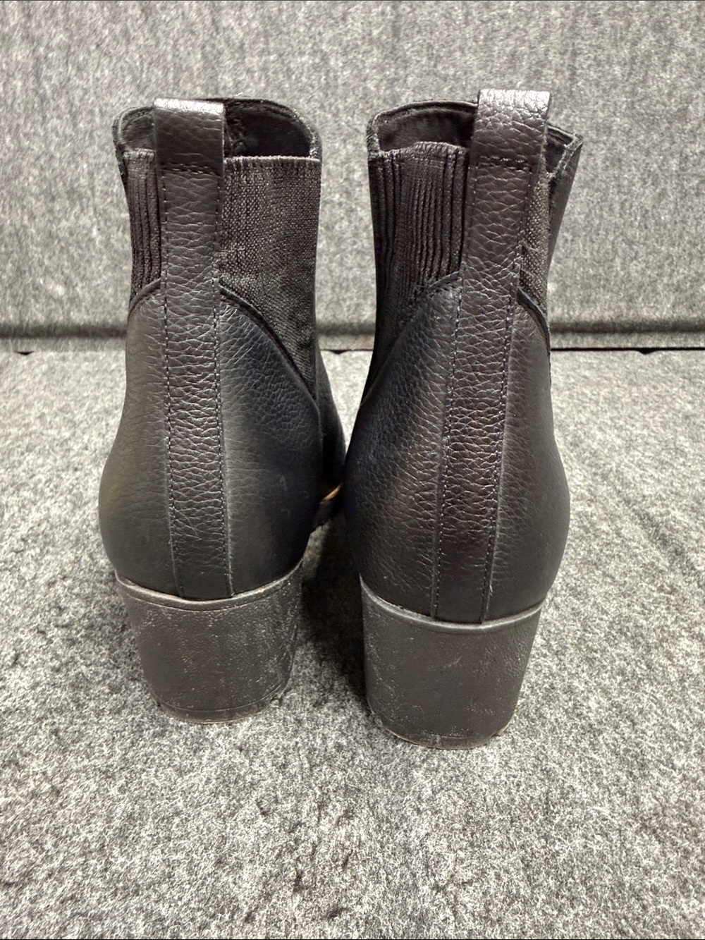 Dr. Scholl's Black Leather Ankle Booties with Lug Sole and Brown Trim - Picture 5 of 8